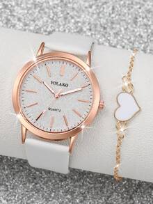 6pcs/Set Women's Gift Watch, Fashion Casual Glitter Dial Quartz Wristwatch + Heart Charm Bracelet (Watch Box Not Included) - Multicolor - View 9