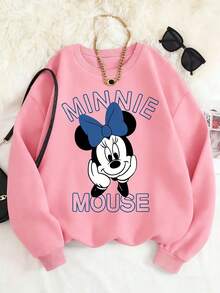 Disney Official Licensed Minnie Mouse Adorable Print Girls Cute Style Sweatshirt Lightweight & Easy To Care Versatile Daily Casual Wear - 粉色 - 查看 1