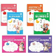 6本儿童控笔及智力训练练习册，蒙特梭利教育工具，儿童英语练习本，带凹槽魔法练习本，可重复使用的控笔训练练习册，学前儿童书写练习册 - 彩色 - 查看 10