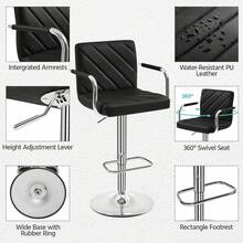 Barstools Set Of 2, Modern Height Adjustable Swivel Bar Chairs, Faux Leather Counter Stools With Backrest And Footrest - Black With Armrest - View 6