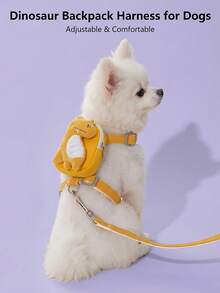 PETCHIC Cute Dinosaur Design Dog Harness Leash Set, Includes Backpack And Leash, Adjustable Soft Plush Material, Zipper Pocket, Suitable For Small Dogs & Cats, Non-Pulling, Pet Lover Birthday Gift & Pet Supplies - Multicolor - View 8
