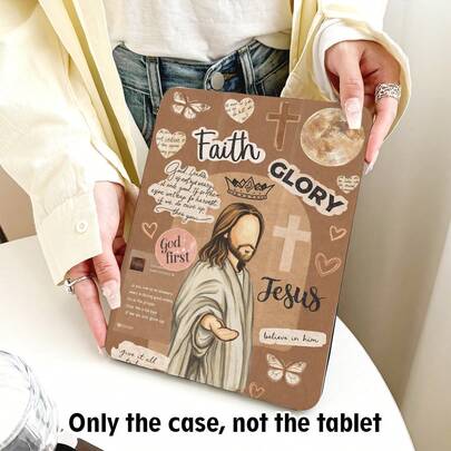 Étui à rabat pour tablette avec motif croix, Jésus, verset biblique, cœur et papillon, emplacement pour stylet, support rotatif à 720°, étui en cuir PU avec fonction veille/réveil automatique, compatible avec les tablettes Huawei, Honor et Apple. Idéal pour la rentrée scolaire et la Saint-Valentin.