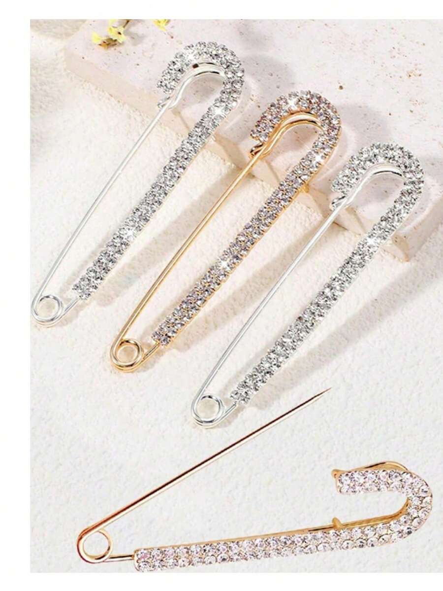 4/5/10pcs Rhinestone Brooches, Suitable For Women And Girls. Gold And Silver Dual-Color Pins, Brooches, Lapel Pins, Badges, Can Be Used To Decorate Sweaters, Dresses, Clothing, Hats And Accessories, Also As Office Accessories, Shirts, Jackets, Jewelry, Christmas, Halloween Costume Pins, Fun And Cute Teacher's Day Gifts, Clothing Accessories And Bag Charms. - Multicolor - View 1