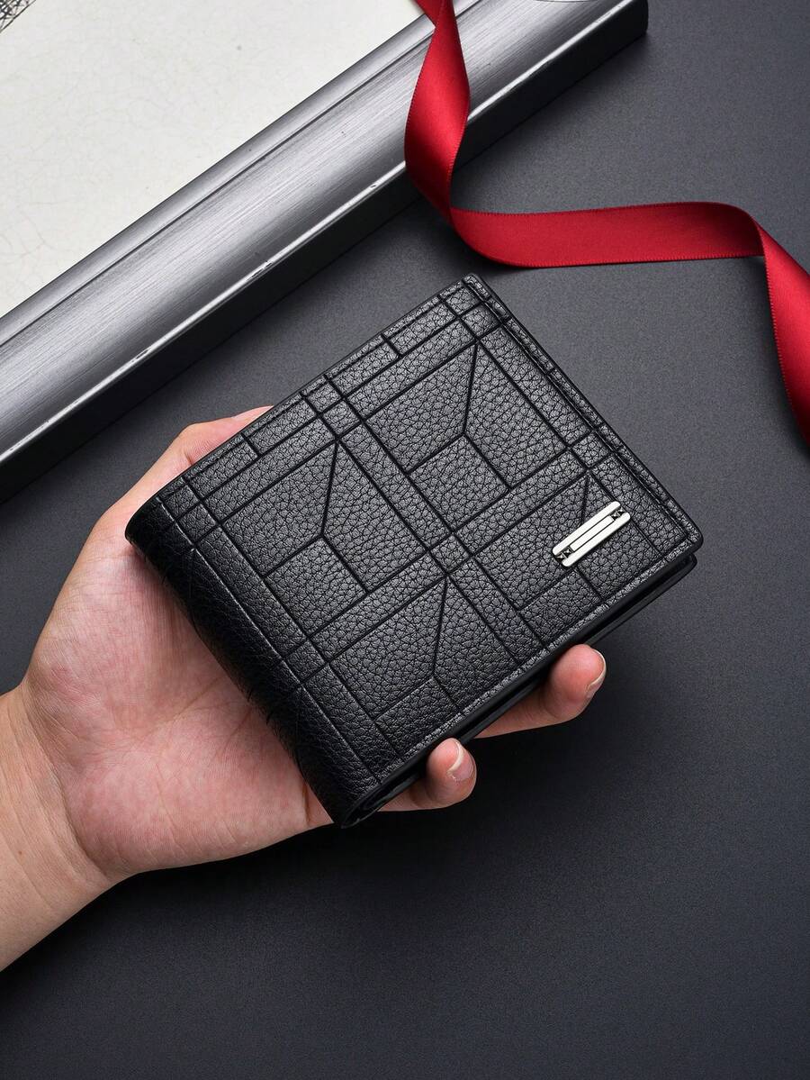 SHABILI Cartera corta de hombre estilo coreano, diseño horizontal clásico talla grande vendido, gran capacidad, múltiples ranuras para tarjetas, negocios - Negro - Ver 1
