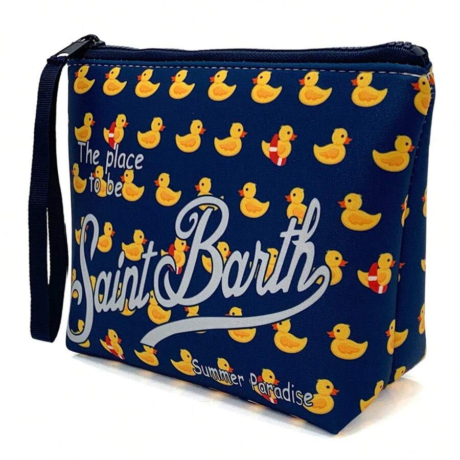 All-In-One Travel Toiletry Bag, S-Saint B-Barth Material, Portable Striped Toiletry Bag, Cosmetic Bag, Handbag, Cosmetic Bag, Waterproof Travel Bag, Travel Organizer With Zipper, Lightweight Makeup Case, Unisex Travel Gift. - Màu xanh hải quân - Xem 1