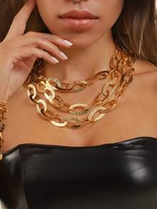 1 chiếc vòng cổ dài nhiều lớp bằng kim loại tối giản, thanh lịch - Vàng - Xem 2