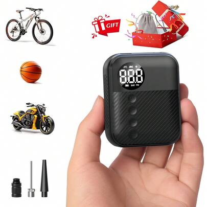  Carsun 便携式轮胎充气泵，带数字压力表 - USB 可充电空气压缩机，适用于汽车、摩托车、SUV、自行车和运动球类 - 480mAh 电池，重量 150 克，带 LED 灯和 USB 充电功能，汽车配件