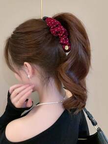 1个时尚波点褶皱扭结发夹，优雅香蕉发夹，适合盘发造型，爪夹 - 彩色 - 查看 2