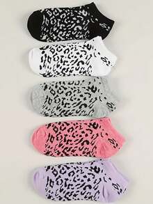5 Pairs Leopard Print Silicone Non-Slip Invisible Boat Socks, Low Cut Cotton Ankle Socks, Summer Women Socks, Ins Style - Multicolor - View 6