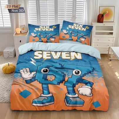 3pcs Set Digital Six Seven Pattern Printed Duvet Cover Set, Including 1 Duvet Cover And 2 Pillow Shams, No Filler, Soft & Comfortable Bedding, Polyester, Suitable For Indoor Decoration, Home Goods, All Seasons, Fit For Bedroom, Hotel, Homestay, Boys & Girls Room