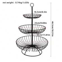 1pc Black 3-Tier Large Capacity Fruit Basket, Home/Party/Birthday Serving Tray, Detachable Metal Wire Fruit/Vegetable/Snack/Bread/Dessert Storage Rack, Multi-Layer Kitchen Countertop Display Stand - View 3