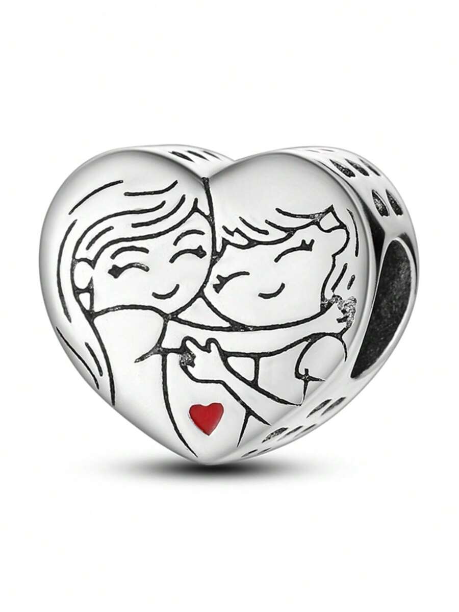 1件优雅姐妹图案心形串珠手链/项链，适合3毫米珠子，适合女性日常佩戴及派对/节日场合，精致珠宝礼品 - 銀色 - 查看 1