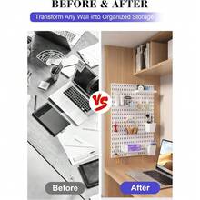 Pegboard Wall Organizer Set – 4 Peg Boards With Hooks & Shelves – Office, Kitchen, Gaming Room Desk Pegboard Storage – Peg Board Wall Display Rack (White) - White - View 7