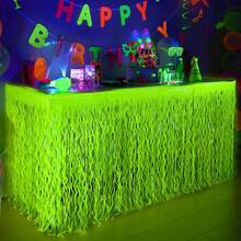 1件霓虹色弧形刀形桌布，尺寸75*275厘米，一次性塑料桌布，适用于派对、生日派对、迪斯科派对装饰 - 彩色 - 查看 11