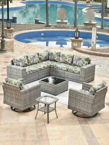 1件装热带雨林树叶印花牛奶丝沙发坐垫套，高弹防尘可水洗沙发套，四季通用，适用于露台、花园、泳池边及各种场合，单独出售。 - 彩色 - 查看 8