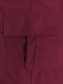 Women's Fashion Elegant Solid Color Casual Pocket Elastic Waist Drawstring Cargo Pants - Màu Đỏ Sâu - Xem 5