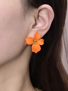 1对简约甜美可爱水钻花朵爱心耳环，多巴胺百搭耳环，适合女性全年日常佩戴 - 耳環 - 查看 4