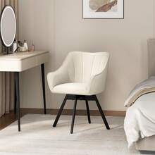 Swivel Dining Chair With Armrests And Backrest, Modern Velvet Side With Metal Legs And Rotating Seat,Kitchen Chair - Beige - View 2