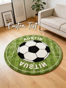 1 pieza Alfombra redonda personalizada de fútbol - Alfombra de fútbol de cachemira sintética con nombre personalizado, alfombra circular suave, decoración de habitación de fanático de los deportes, decoración de fiesta de partido de fútbol, ideal para dormitorios, salas de juegos, cumpleaños, vacaciones y talla grande - Multicolor - Ver 2