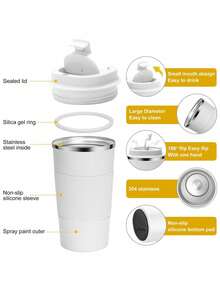 Mug de voyage en acier inoxydable 304 - Tasse thermique isolée, couvercle étanche, convient pour l'extérieur, la voiture, la salle de sport, portable - Multicolore - Voir 7