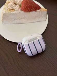 1pc Purple Striped & Star IMD Molded Wavy Dot Cherry Earphone Case, Suitable Compatible With AirPods 4, Pro 3, New Pro 2, Pro 3, Cute 2 Earphone Case - Lilac Purple - View 3