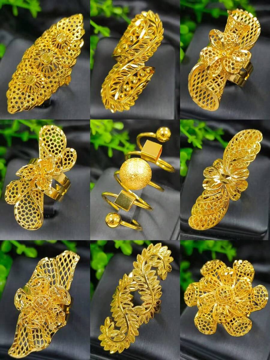 1pc Fashionable Women's Gold Hollow Carved Ring Jewelry, Suitable For European, Middle Eastern, Dubai, Bride Wedding Party Dress Accessories, Date, Valentine's Day, Mother's Day, Holiday Gift, Copper Ring - Yellow Gold - View 1