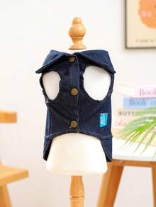 1pc Pet Clothes, Dog/Cat Jacket Coat, Small Dog Outfit, Dirt-Resistant Durable Wear, Spring/Summer New Arrival, All Season - Golden California Jacket - Blue - View 5