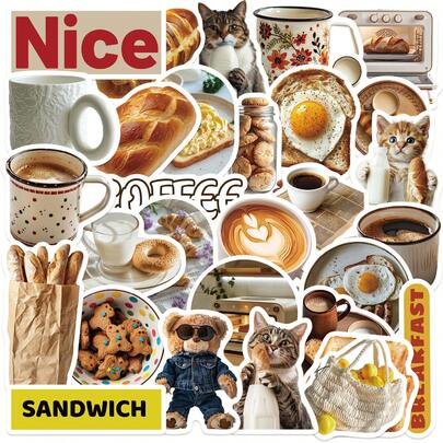 30 Ins Style Bear Bread Graffiti Sticker Bag Decoration Hand Book Mobile Phone Case Computer Waterproof Sticker