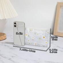 Monedero transparente blanco con crisantemo, bolso de mano minimalista y bonito con diseño floral - Blanco - Ver 3