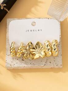 2/6/18pcs Gold-Tone Fashion Earring Set, Stylish & Elegant, Suitable For Daily, Party, Travel Wear - Gold - View 3