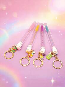 1/3/4/5 piezas Llavero de conejo de huevo metálico de colores, cepillo de tubo de alta calidad para pestañas y cejas, herramienta para extensión de pestañas, set portátil de brochas de maquillaje para viajes - Multicolor - Ver 2