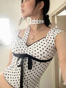 1条经典波点图案4*95厘米女士丝巾，高品质长款丝滑领巾，优雅黑白配色，春夏（四季皆宜）百搭配饰，可用作发圈、腰带、领带、颈饰及其他女士装饰品。 - 白色 - 查看 4