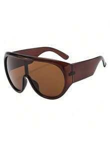 1 Pair Oversized Fashion Glasses, Retro Personalized, Versatile Stylish, Suitable For Men And Women. Suitable For Daily Wear, Street Photography, Outdoor Sports, Vacation, Travel, Beach Accessories And Other Occasions. - 深茶色 - 查看 6