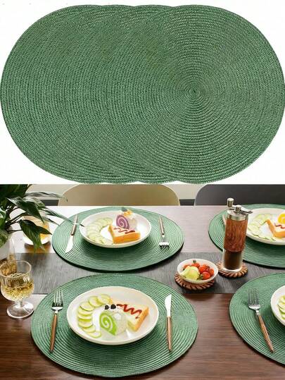 4/6 piezas Manteles individuales tejidos a mano de PP verde, manteles individuales tejidos redondos, almohadillas aislantes del calor, manteles decorativos, talla grande vendidos, disponibles en varios colores, manteles, manteles individuales resistentes a las arrugas, adecuados para cumpleaños, inauguración de la casa, celebración, fiesta festiva, reunión familiar y talla grande ocasiones.