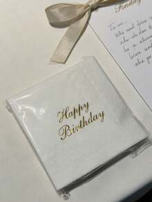 20pcs/Pack. Birthday Napkins. "Happy Birthday" Gold Foil Printed Napkins. 3-Ply Thick Absorbent Paper. Tablecloths. Coasters. Birthday Party Decorations. Disposable Tableware Suitable For Home, Restaurant And Kitchen. Holiday Party Decorations. - Multicolor - View 4