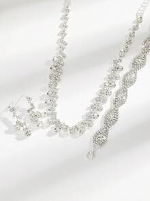 Rhinestone Necklace, Earrings And Bracelet Set, Suitable For Weddings, Graduations And Daily Wear,Classy,Festival - White - View 3
