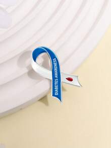 1枚糖尿病意识宣传蓝白条纹红色血滴珐琅徽章，送给朋友的礼物 - 彩色 - 查看 6