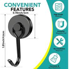 4pcs Magnetic Hooks, 80Lbs+ Strong Magnet Hooks For Cruise Cabins, Powerful Neodymium Magnets With Hooks For Hanging, Swivel Swing Black Magnetic Hooks For Fridge, Whiteboard, Kitchen, Toolbox - A - View 3