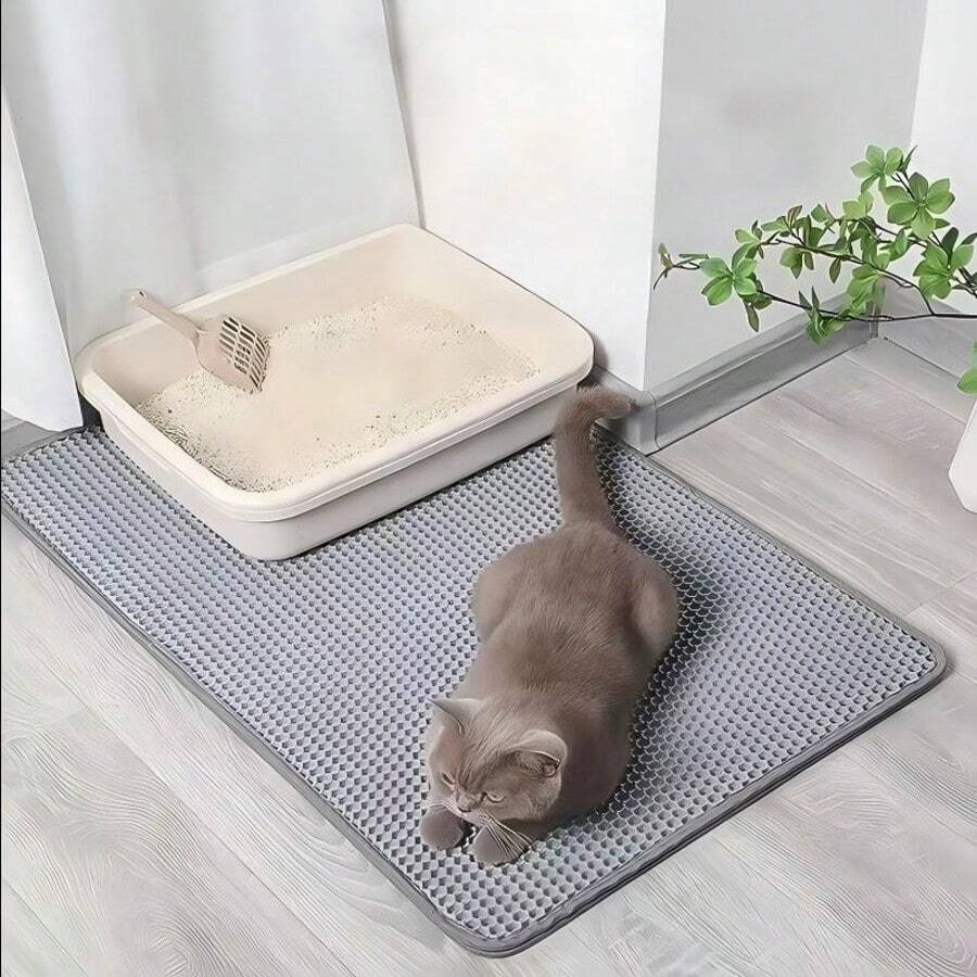 Double-Layer Waterproof Cat Litter Mat, Suitable For Small/Medium/Large Litter Boxes, Washable Cat Litter Cleaning Pad - Grey - View 1