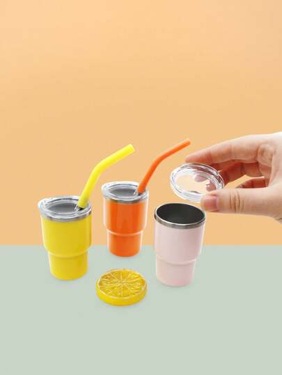 1个，3盎司迷你口袋水杯，304不锈钢内胆和PP外层，马卡龙色吸管杯，生日理想礼物