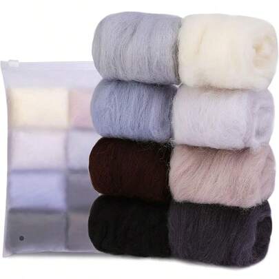 80g Schwarz, Weiß, Grau, Braun Nadelfilz-Gestrickt, 8 Farben Natürliche Gestrickte Filzstreifen, je 10g pro Farbe, Handgemachtes Spinnstrick-Garn, geeignet für DIY Basteleien und Filzherstellung