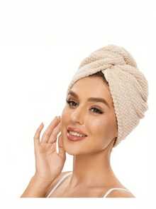 1pc Coral Fleece Simple Solid Color Pineapple Texture Hair Drying Towel, Absorb Water For Long/Short Hair - Multicolor - View 16