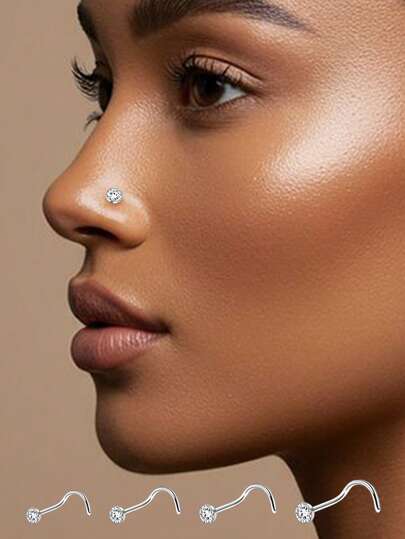 1 chiếc khuyên mũi mini hình chữ L và chữ S bằng bạc Sterling S925 đính đá Zirconia, trang sức xỏ khuyên cơ thể, quà tặng cho bạn bè