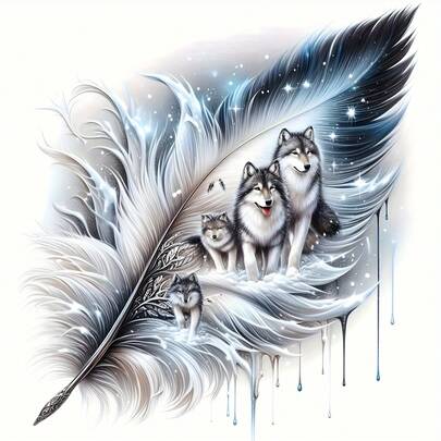 1pc Wolf Silhouette Diamond Painting DIY Kit, Round Acrylic Diamond, Frameless Diamond Painting Art, 5D Diamond Embroidery Craft, Suitable For Beginners, Can Be Used For Home Bedroom Kitchen Decor, An Excellent Holiday Gift For Family, Friends And Teachers