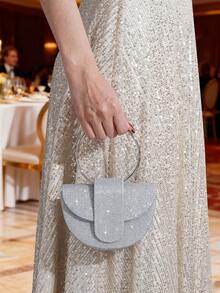 Mini Fashionable Round Handle Bag, Small Round Bag, Evening Bag, Party Bag, Socialite Bag, Perfect Bag Matching Formal Dress, Versatile Bag - Silver - View 3