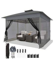 tooluck 13x13ft Gazebo Pop Up Canopy Gazebos Canopy Tent Outdoor Pavilion With Mosquito Netting For Lawn Garden Backyard Patio Carpas Para Patio Water Resistant And UPF50+,Grey - Grey - View 9