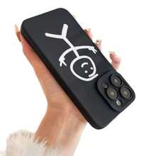 1pc Funny Expression Painted Minimalist Black Phone Case Suitable For IPhone 17 Pro Max/16/15/14/13/12/11 - Multicolor - View 5