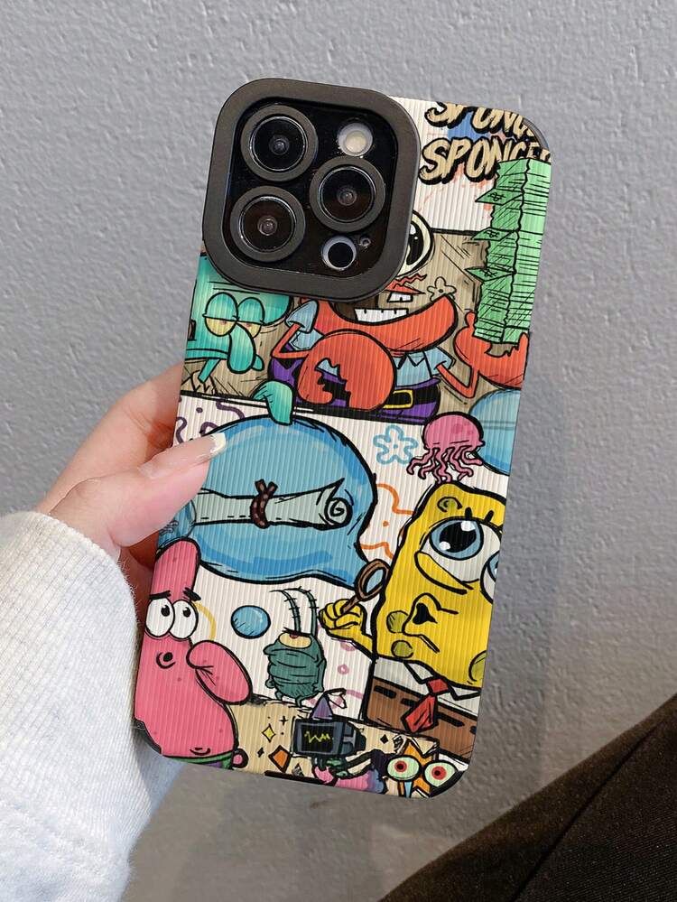 SpongeBob SquarePants 1个时尚全屏螃蟹家族拼接条纹保护手机壳，适用于三星/苹果17/16/15/14/13/12/11Pro Max/12Pro/14Plus等型号 - 彩色 - 查看 2