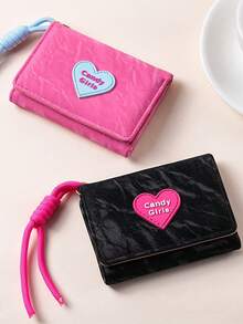 1 pieza Monedero con forma de corazón rosa lindo con cierre de presión | Billetera multifuncional para tarjetas para niña en rojo rosa, negro, blanco | Material PU, perfecto para fiestas - Multicolor - Ver 3