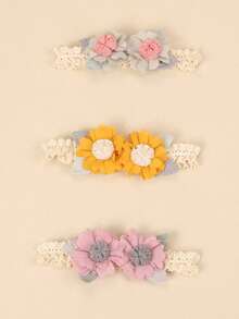 3pcs/Set Bohemian Style, Charming Retro Floral Lace Headbands - Multicolor - View 3